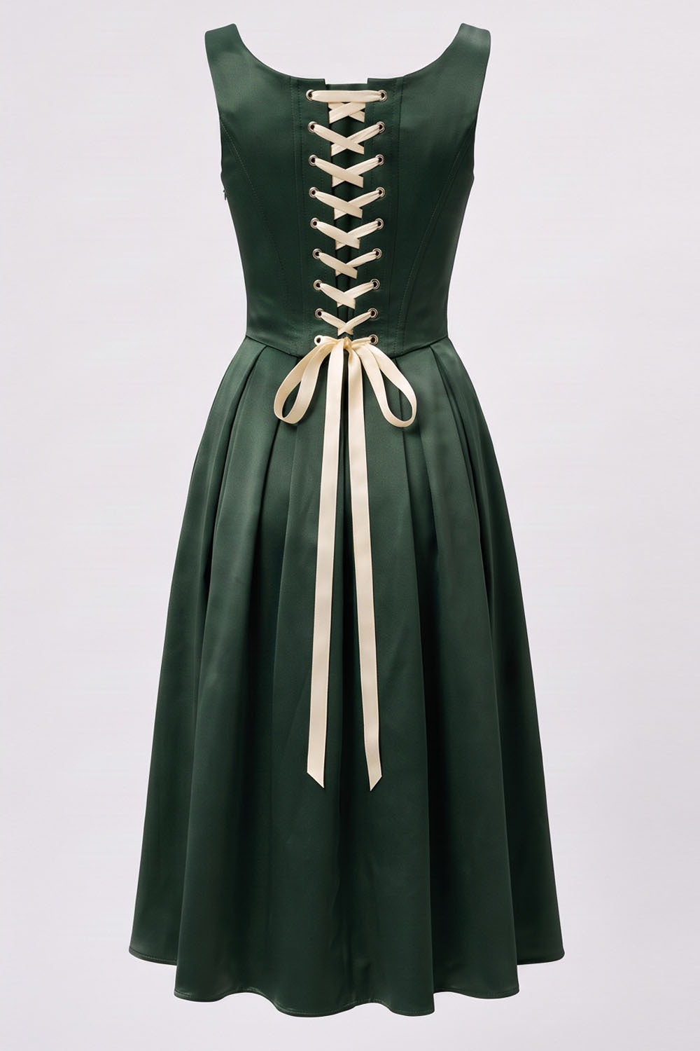 MARLY Rococo Corset Tea Dress in Forest Green / Butter Cream by Luxe Noir – back view
