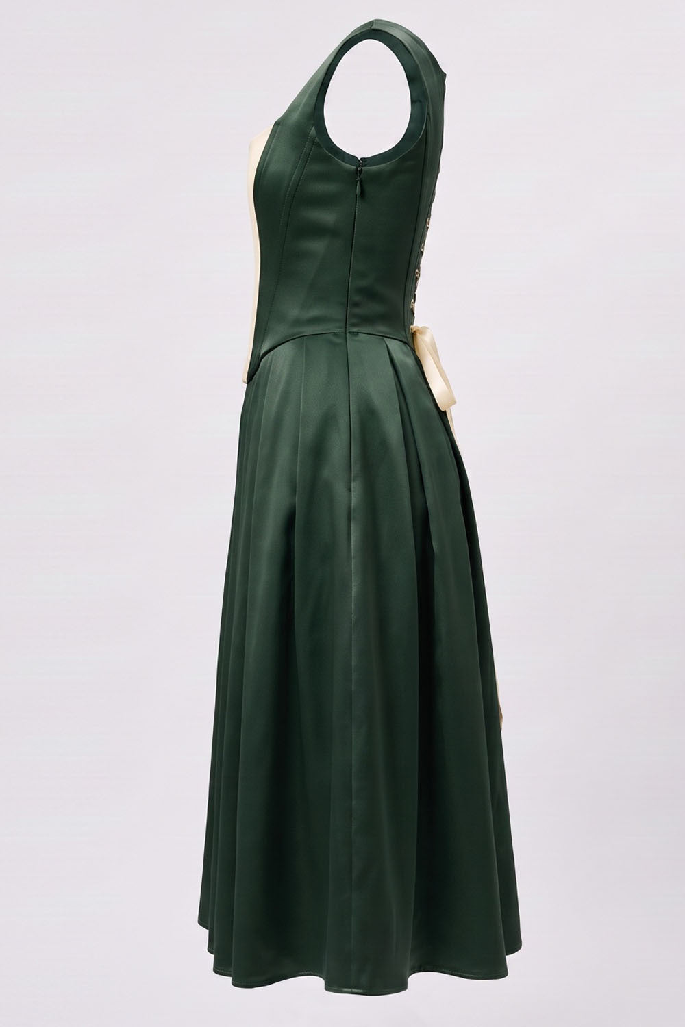 MARLY Rococo Corset Tea Dress in Forest Green / Butter Cream by Luxe Noir – side view
