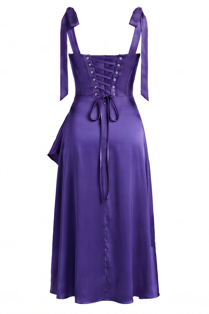 MIRCALLA Corset Midi Dress in Royal Purple by Luxe Noir – back view