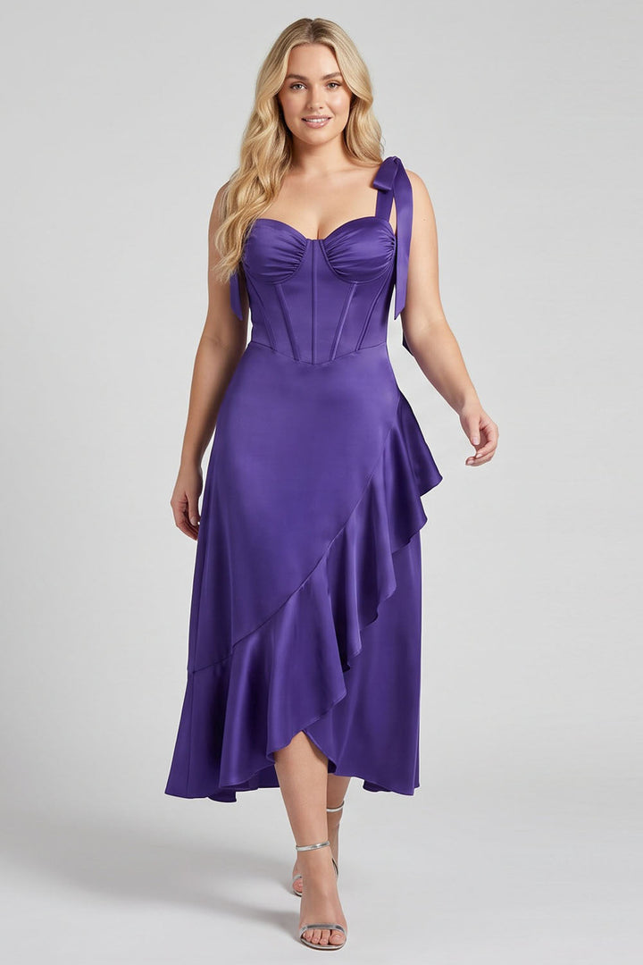 MIRCALLA Corset Midi Dress in Royal Purple on model – front view