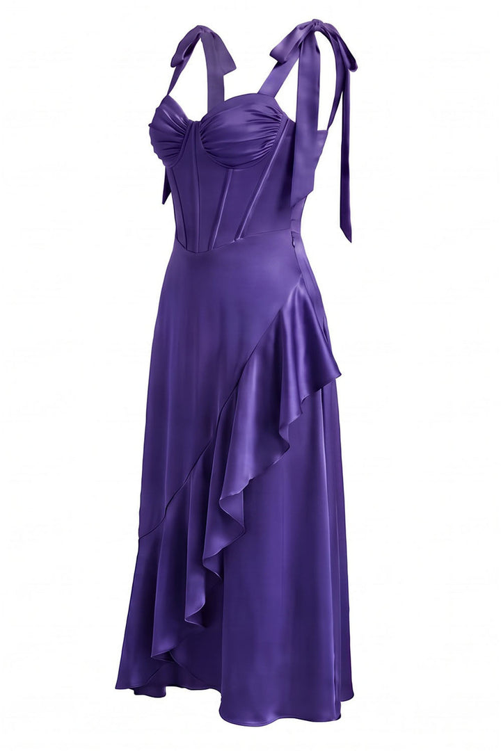 MIRCALLA Corset Midi Dress in Royal Purple by Luxe Noir – side view
