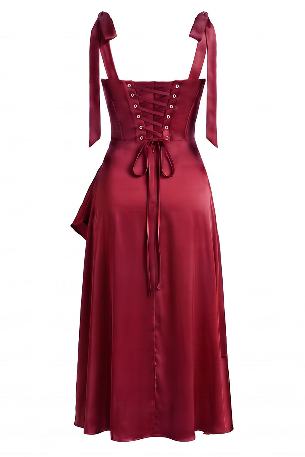 MIRCALLA Corset Midi Dress in Red by Luxe Noir – back view