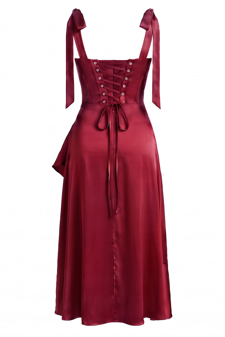 MIRCALLA Corset Midi Dress in Red by Luxe Noir – back view