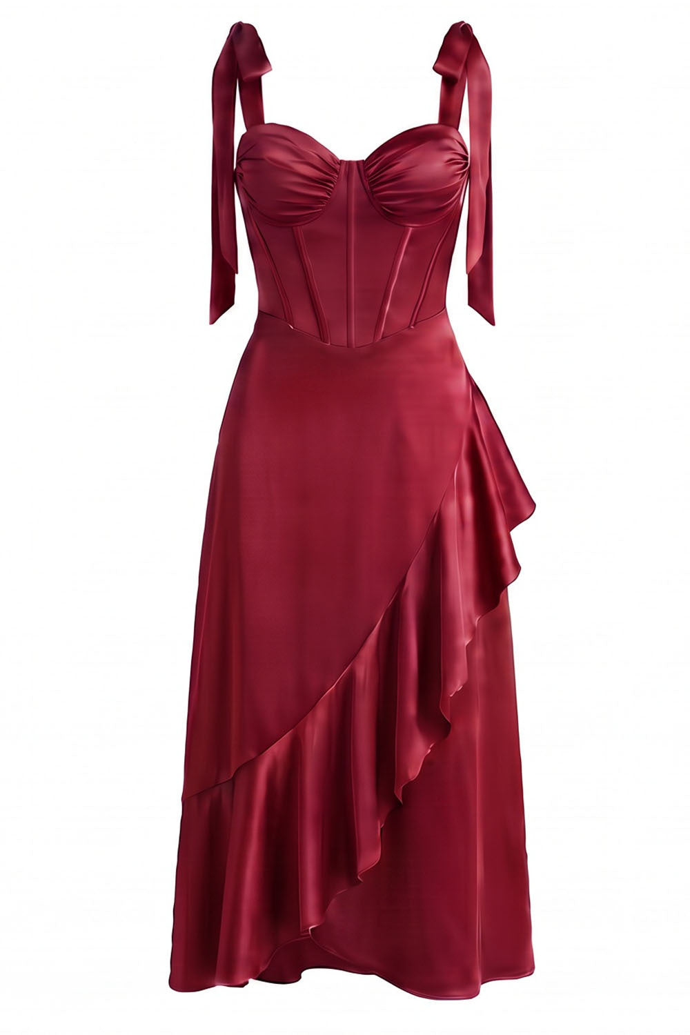 MIRCALLA Corset Midi Dress in Red by Luxe Noir – front view