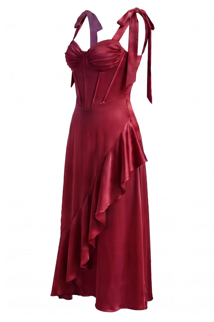 MIRCALLA Corset Midi Dress in Red by Luxe Noir – side view