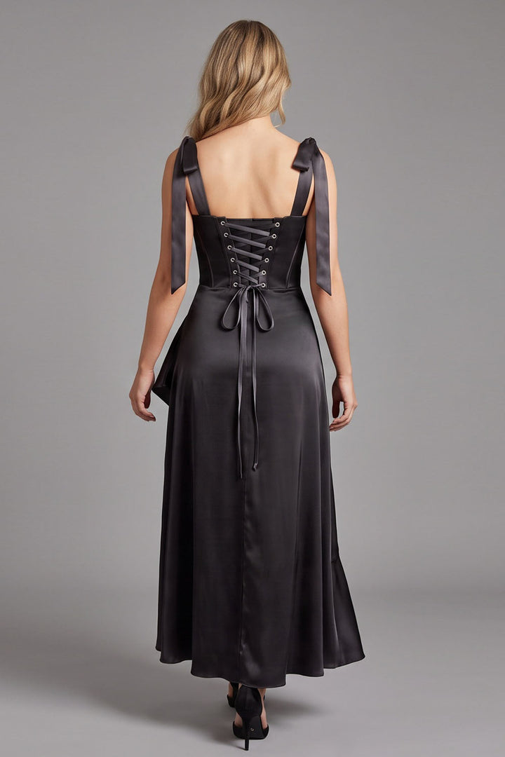 MIRCALLA Corset Midi Dress in Black on model – back view