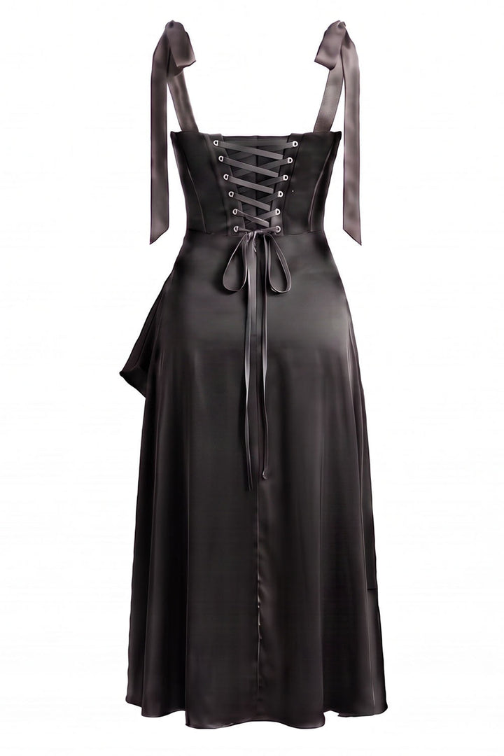 MIRCALLA Corset Midi Dress in Black by Luxe Noir – back view
