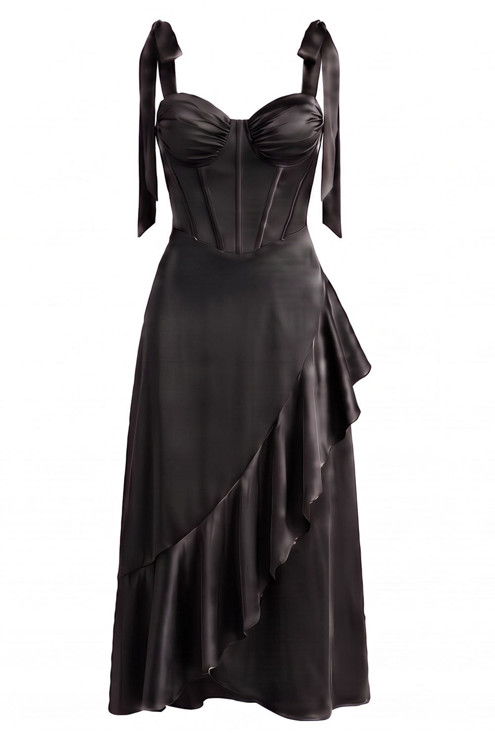 MIRCALLA Corset Midi Dress in Black by Luxe Noir – front view