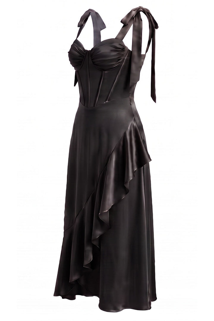 MIRCALLA Corset Midi Dress in Black by Luxe Noir – side view