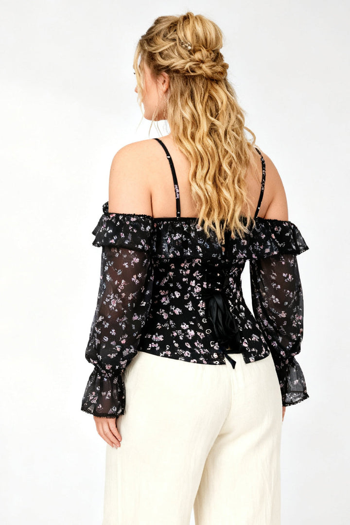 Black Floral Shadira Off-Shoulder Overbust Corset