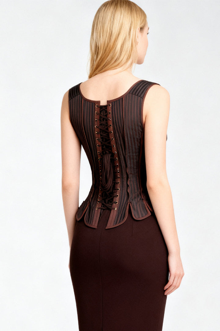Brown Striped Hollyanne Overbust Corset