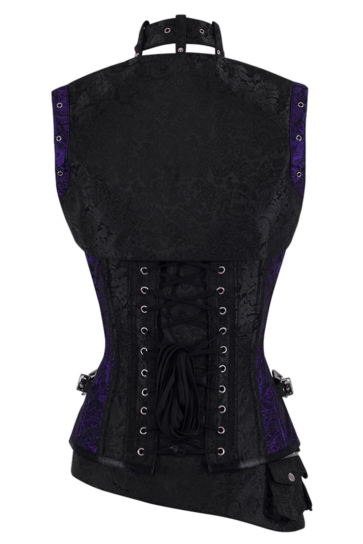 Selene Midnight Black &amp; Royal Purple Overbust Corset