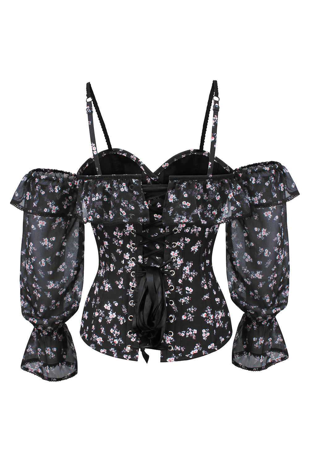 Black Floral Shadira Off-Shoulder Overbust Corset