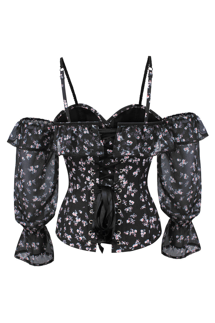 Black Floral Shadira Off-Shoulder Overbust Corset