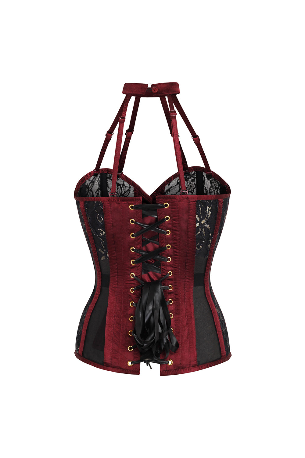 Burgundy Meade Overbust Corset with Halter Neck