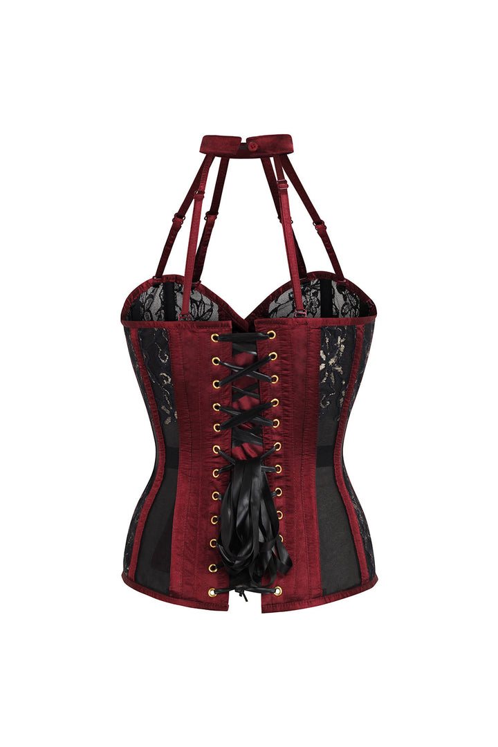 Burgundy Meade Overbust Corset with Halter Neck
