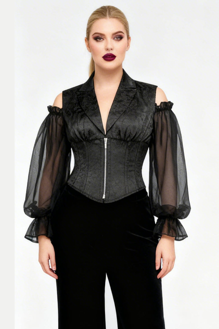 Midnight Black Ivy Underbust Corset with Georgette Sleeves