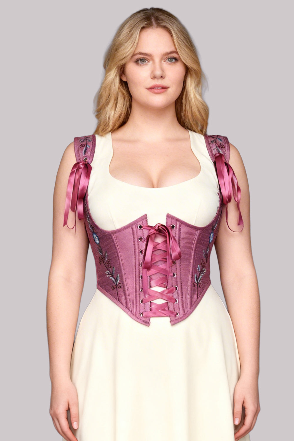 Mauve Diondra Embroidered Overbust Corset