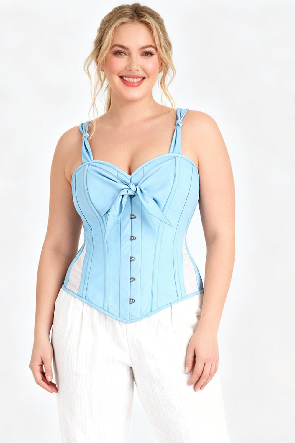 Sky Blue Gerarda Overbust Corset with Bow-Tie Straps