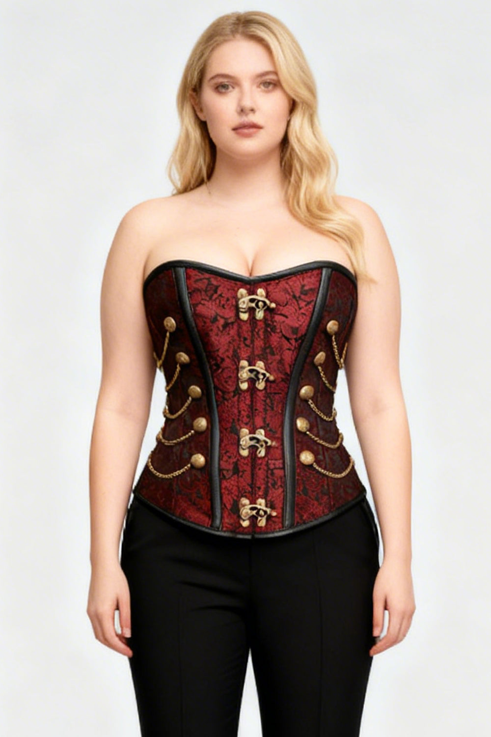 Maroon Jewelyn Steampunk Military Overbust Corset