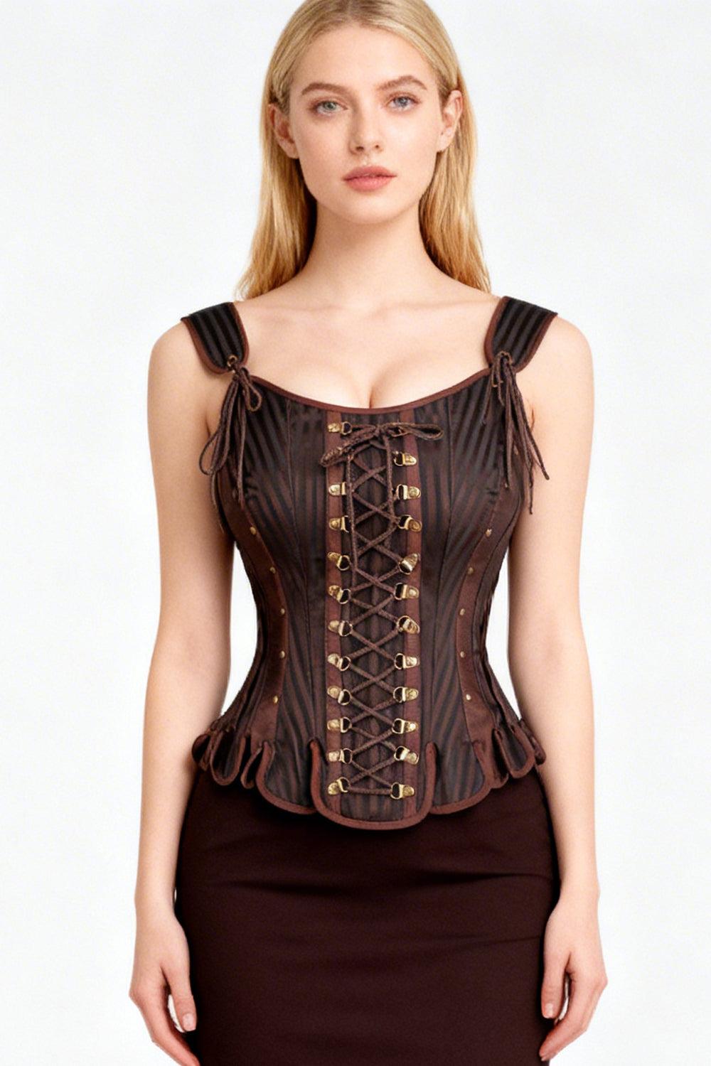 Brown Striped Hollyanne Overbust Corset