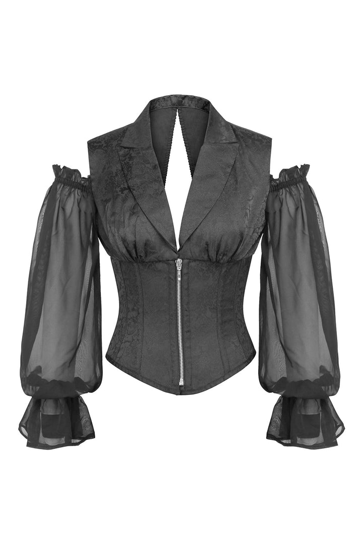 Midnight Black Ivy Underbust Corset with Georgette Sleeves