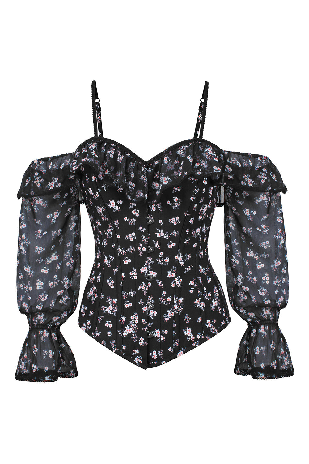 Black Floral Shadira Off-Shoulder Overbust Corset