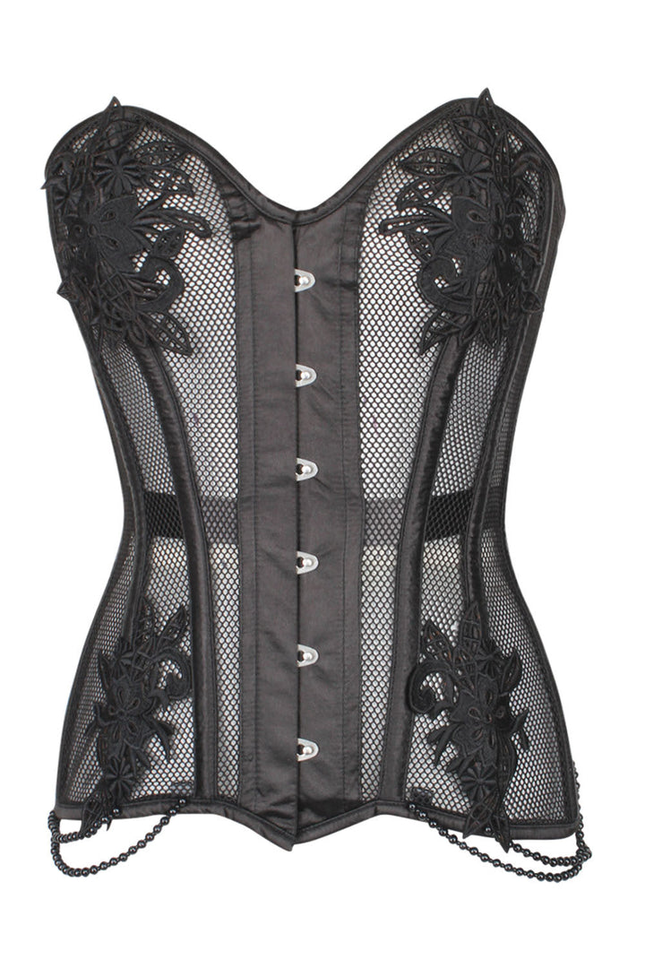 Black Latonia Mesh Lace Overbust Corset