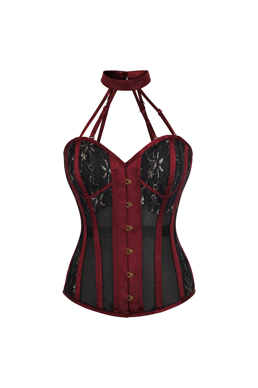 Burgundy Meade Overbust Corset with Halter Neck