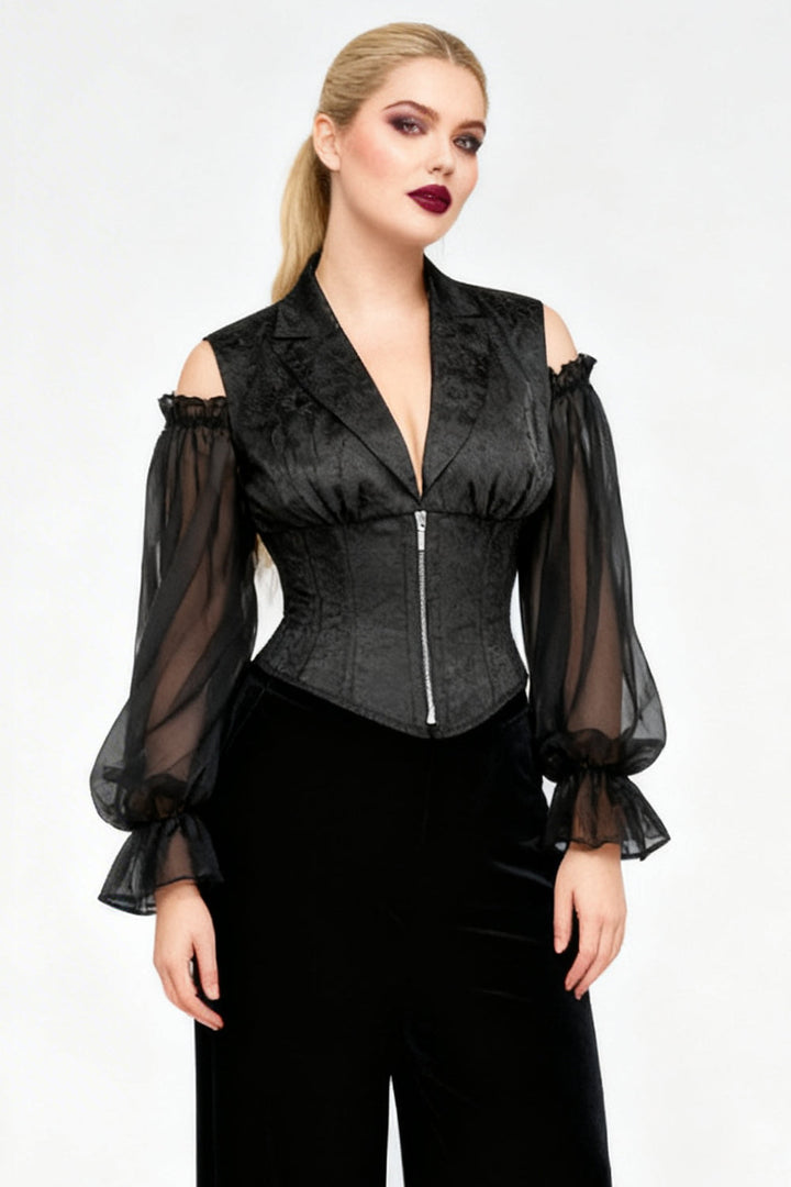 Midnight Black Ivy Underbust Corset with Georgette Sleeves
