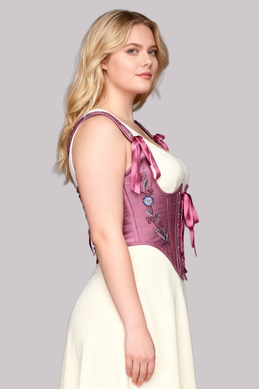 Mauve Diondra Embroidered Overbust Corset