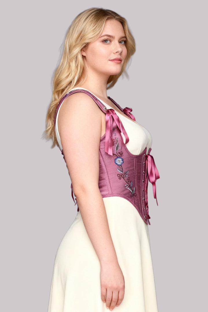 Mauve Diondra Embroidered Overbust Corset
