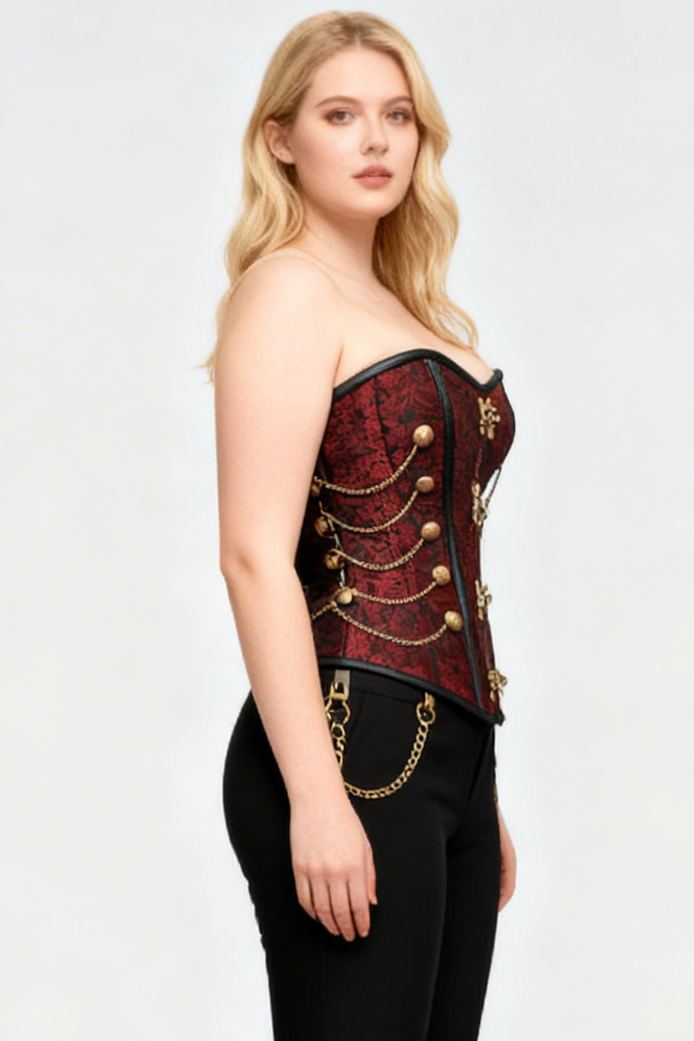 Maroon Jewelyn Steampunk Military Overbust Corset