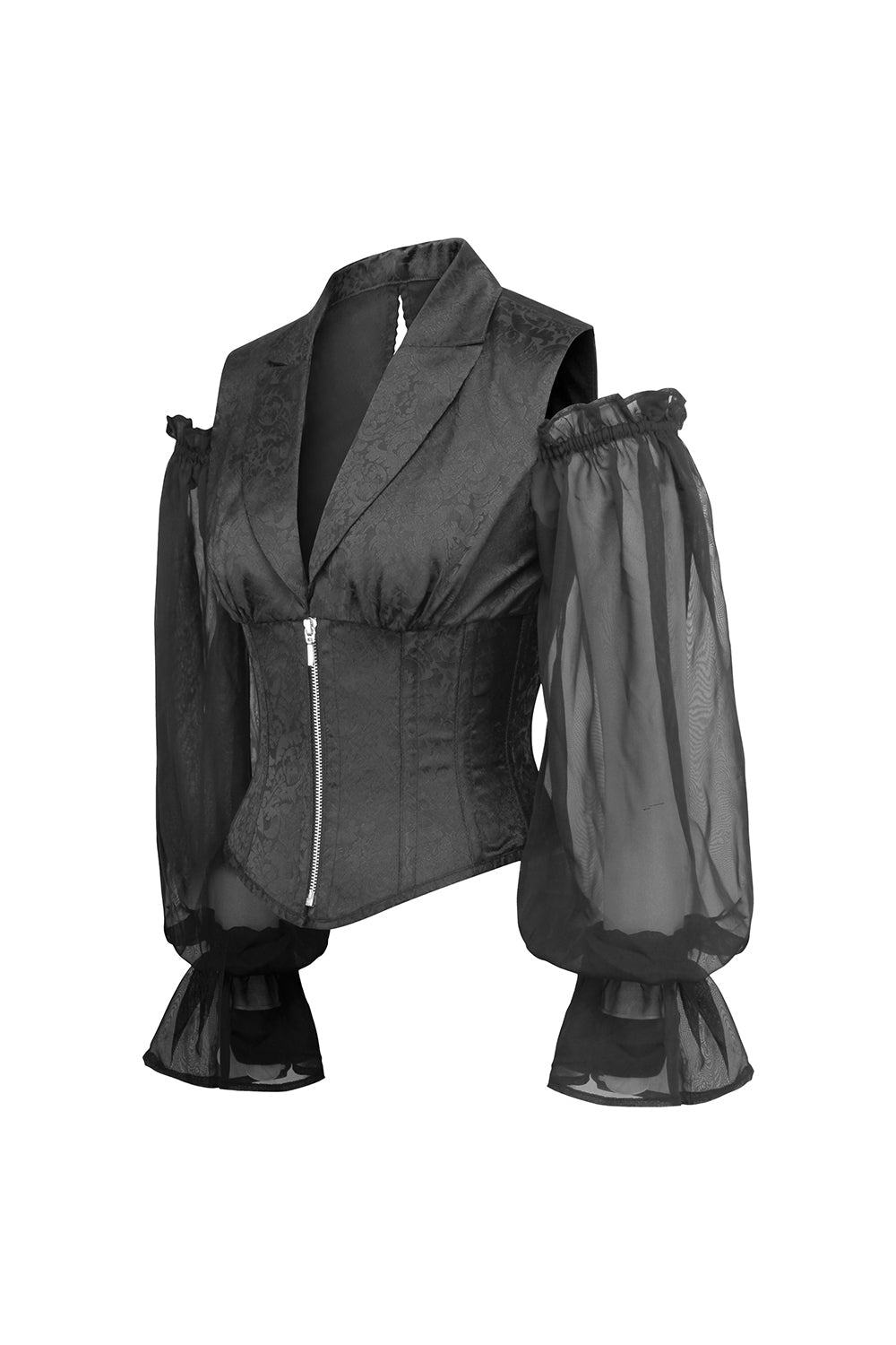 Midnight Black Ivy Underbust Corset with Georgette Sleeves