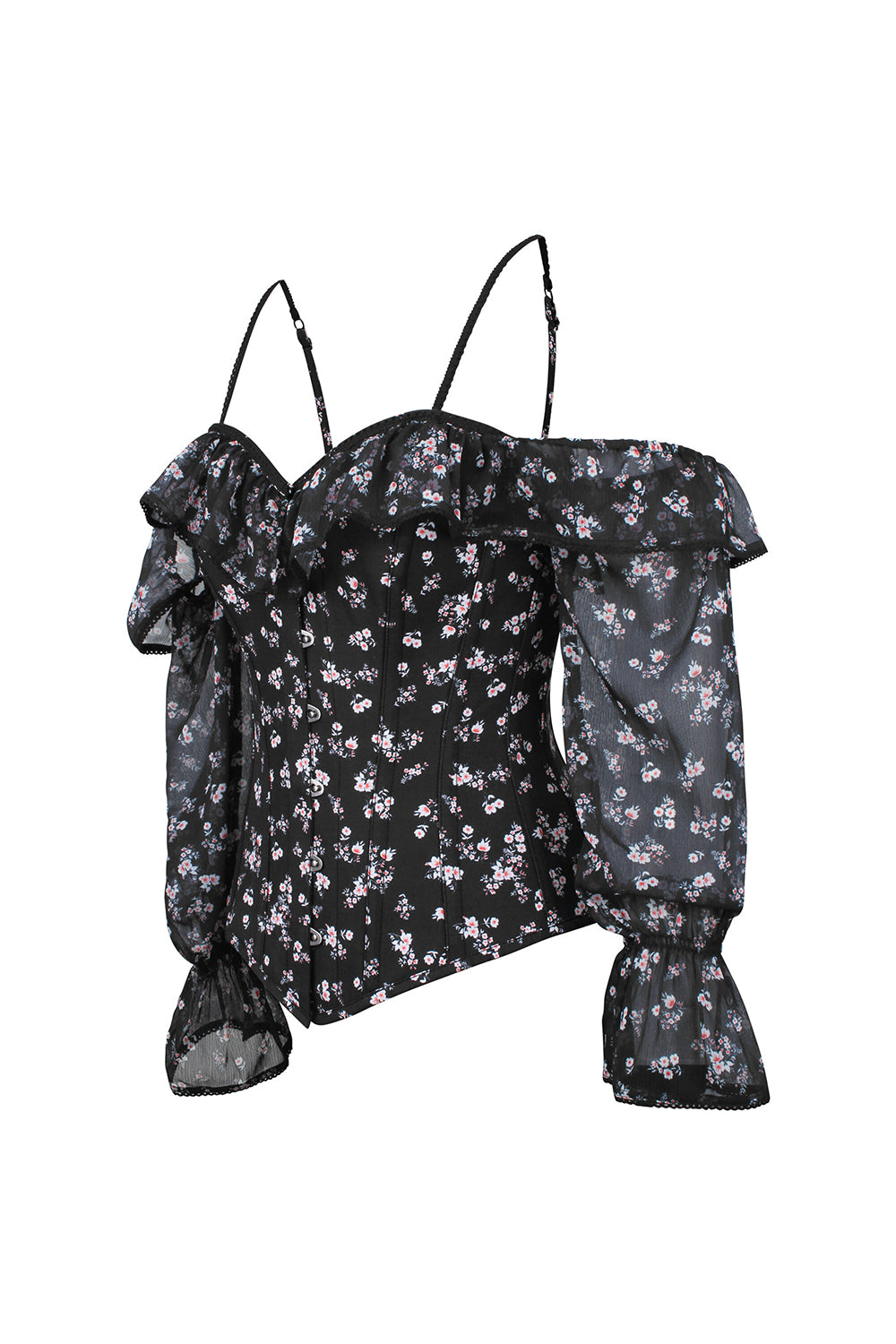 Black Floral Shadira Off-Shoulder Overbust Corset
