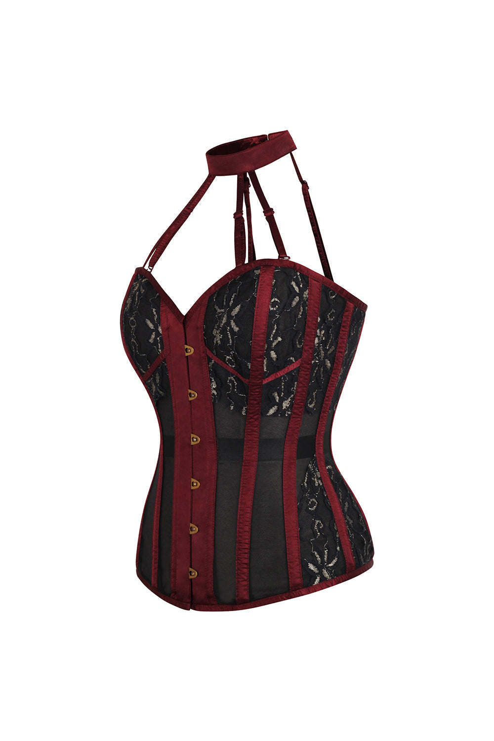 Burgundy Meade Overbust Corset with Halter Neck