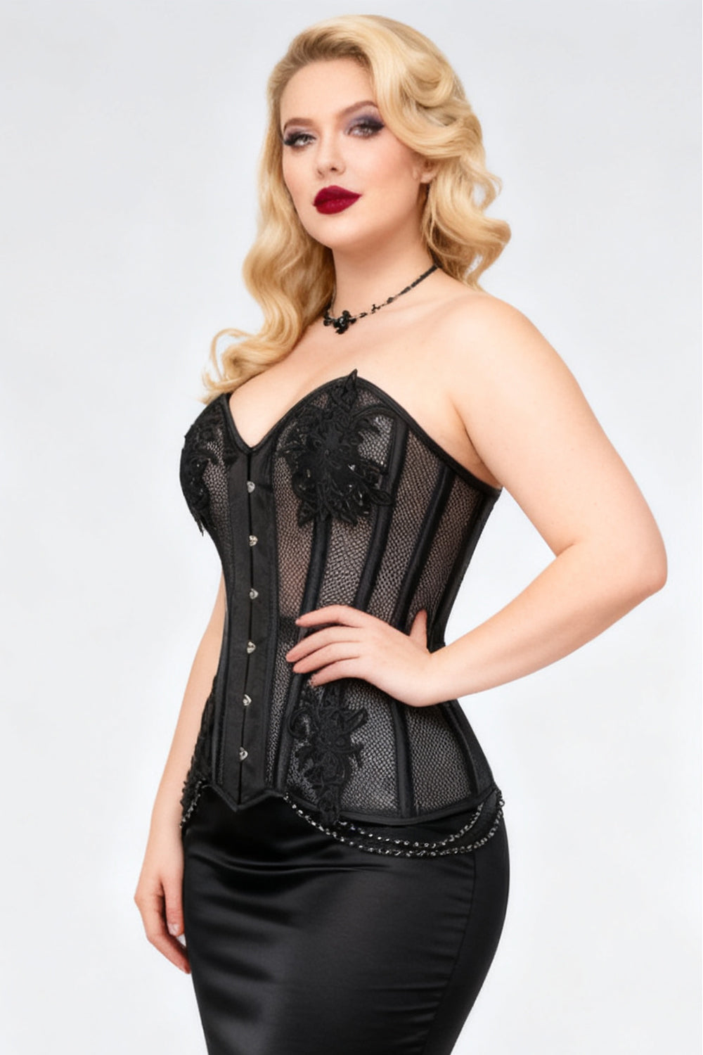Black Latonia Mesh Lace Overbust Corset