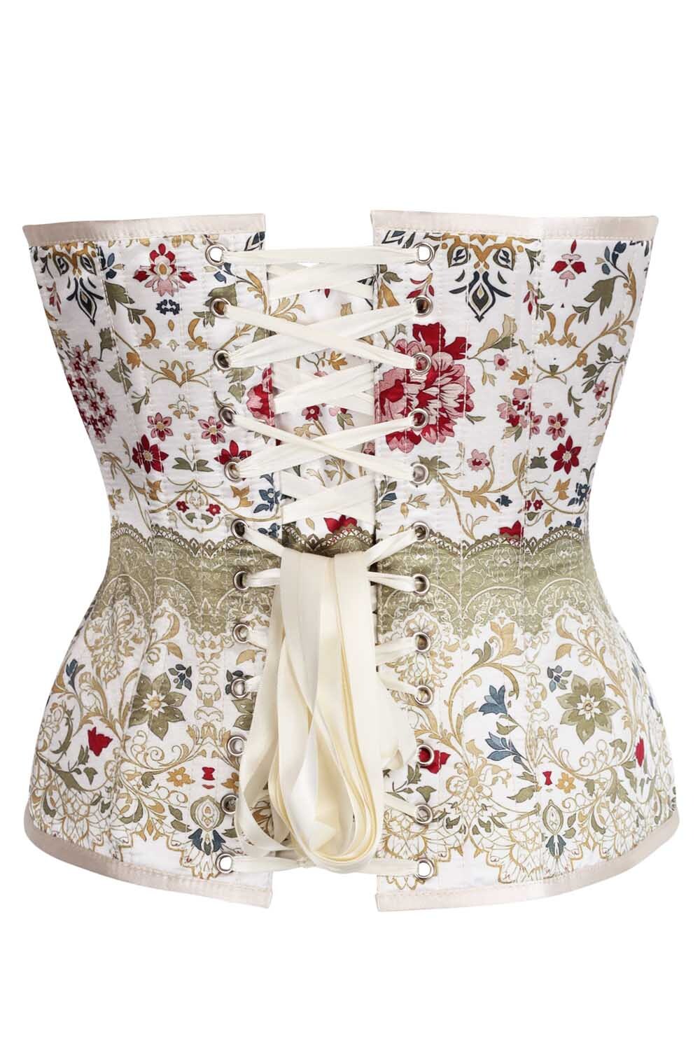 Raevyn Ivory Floral Overbust Steel Boned Corset