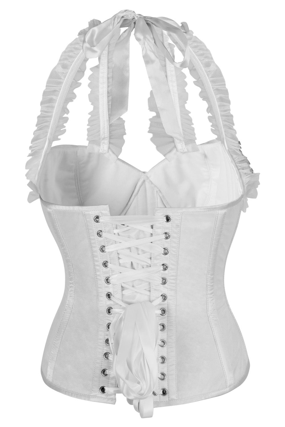 Sharolyn White Satin Net Overbust Corset — back view