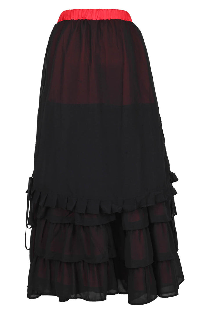Akemi Black Red Satin Georgian Tiered Skirt
