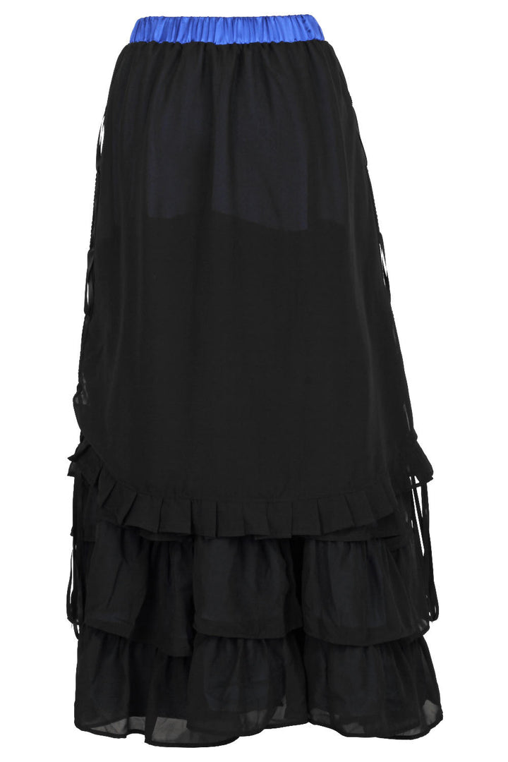 Akemi Blue Satin Black Georgette Victorian Layered Skirt