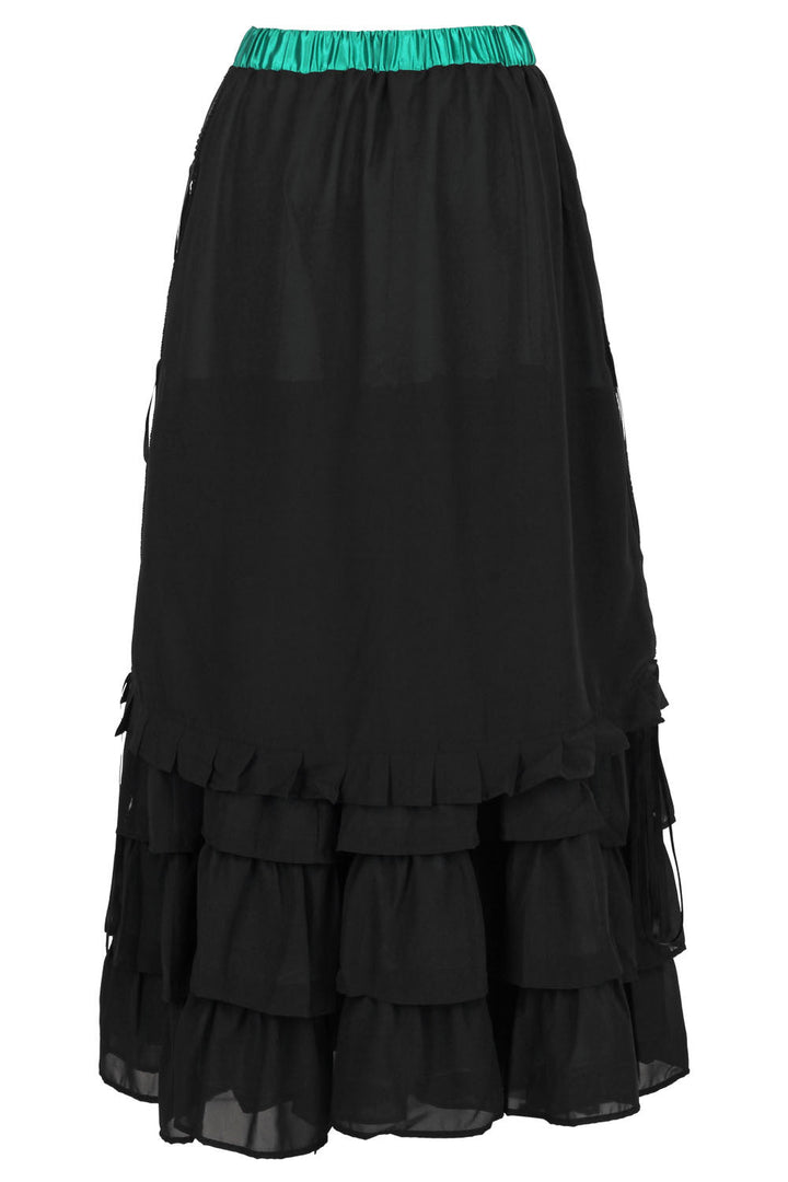 Akemi Emerald Satin Black Georgette Victorian Layered Skirt