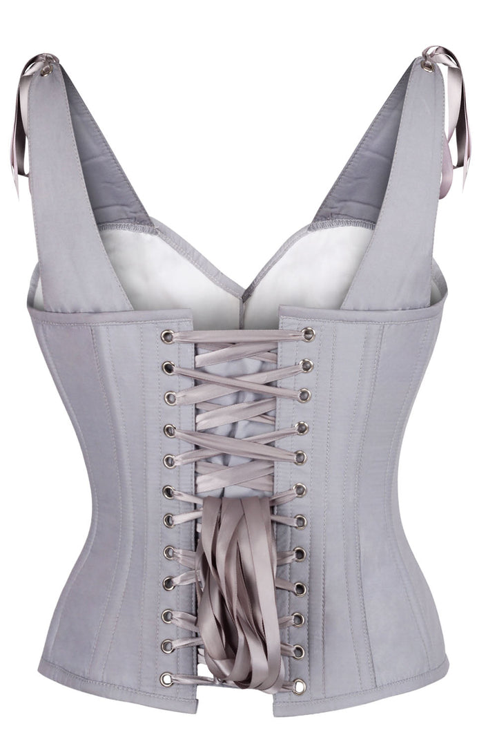 Darnisha Grey Overbust Corset with Bow Detail and Shoulder Straps