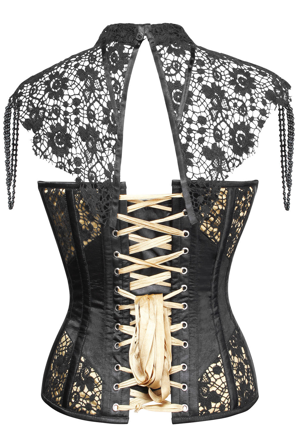 Black and Gold Cindel Satin with Lace Overbust Gothic Corset