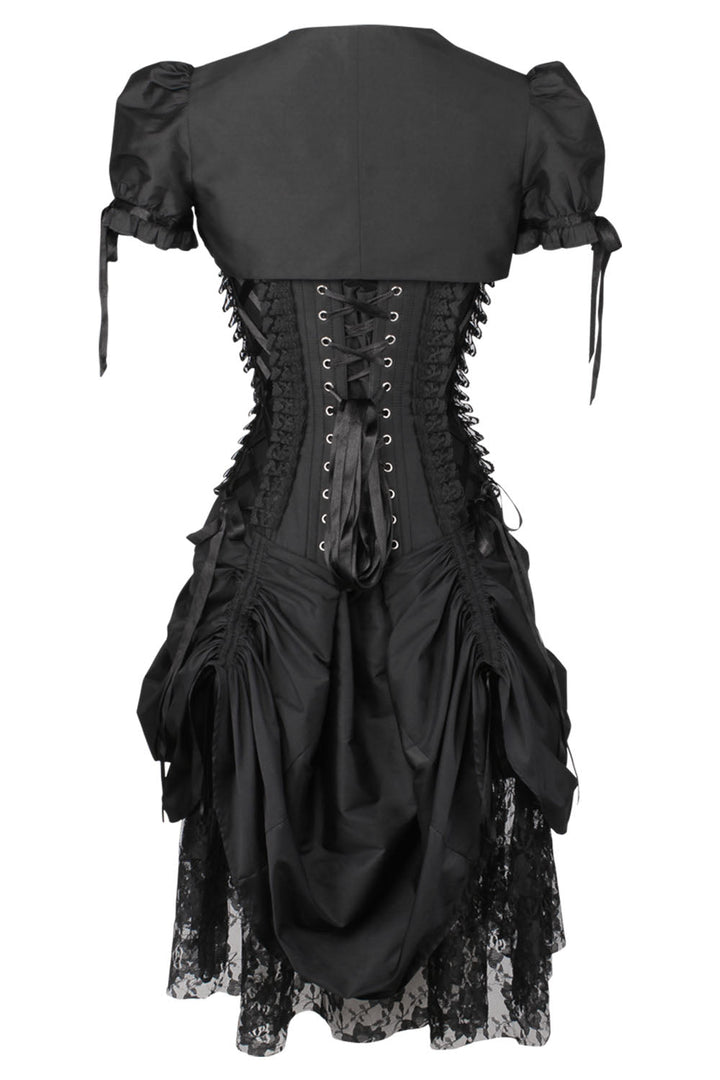 Midnight Black Leroy Steel Boned Corset Dress with Bolero