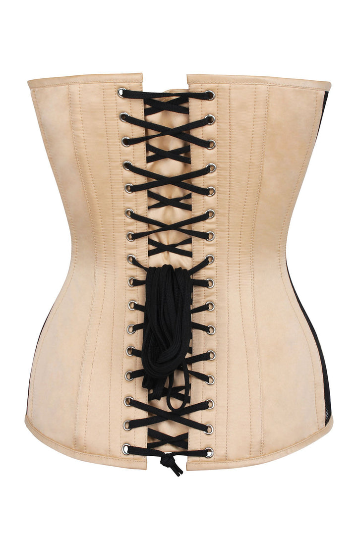 Black Honeycomb Mesh Overbust Corset with Nude Satin Trims