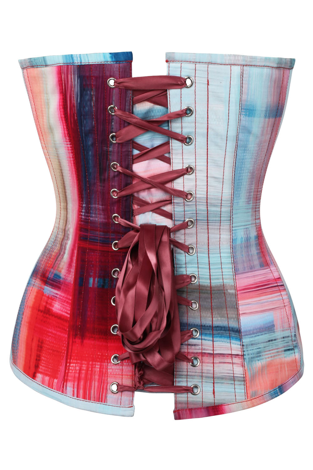 Crimson Azure Abstract Brushstroke Overbust Corset
