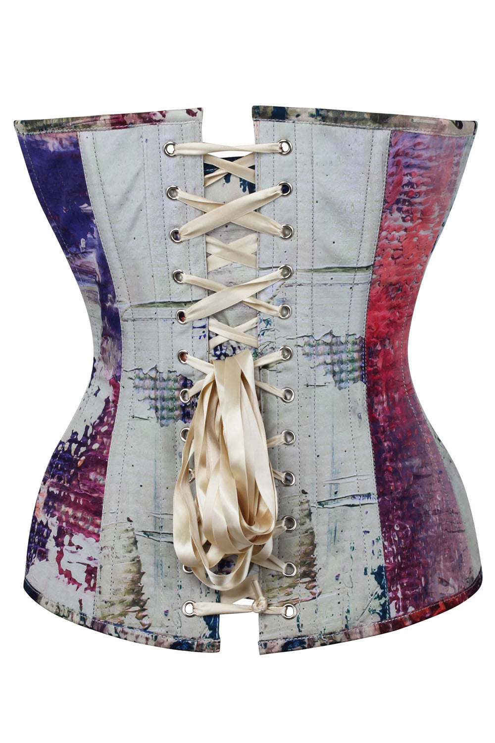 Abstract Patchwork Digital Print Overbust Steel Boned Corset