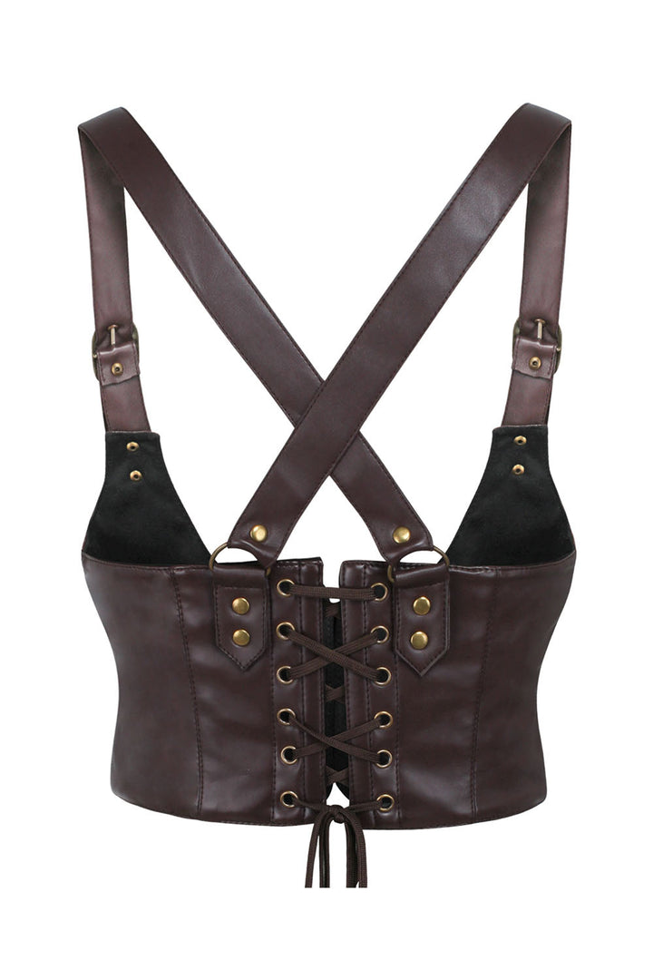 Cyndi Brown Faux Leather Harness Underbust Corset