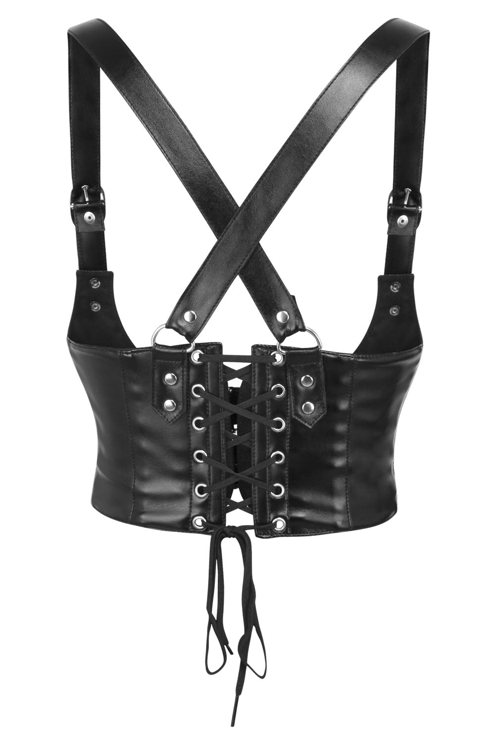 Midnight Black Cyndi Faux Leather Harness Underbust Corset